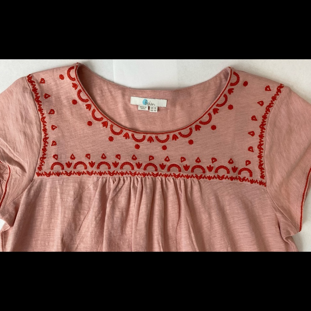 Boden Pink Short Sleeve Embroidered Yoke Tee - Picture 3 of 8